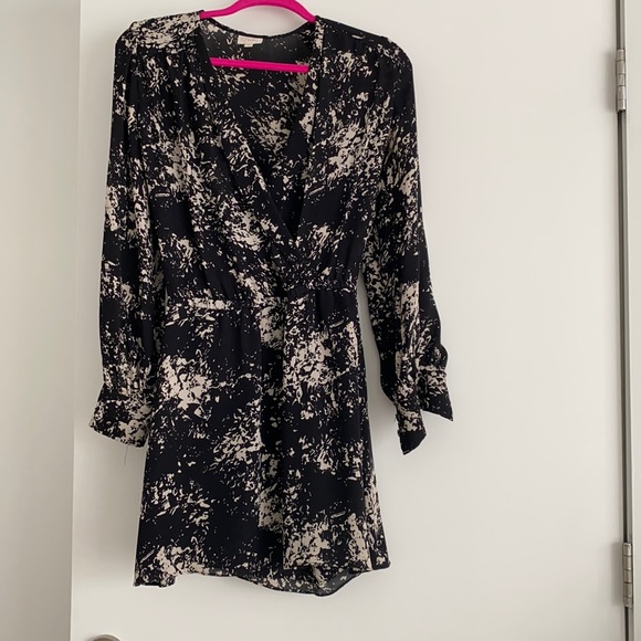 Parker Lila Silk Black Print Faux Wrap Dress - Picture 2 of 7